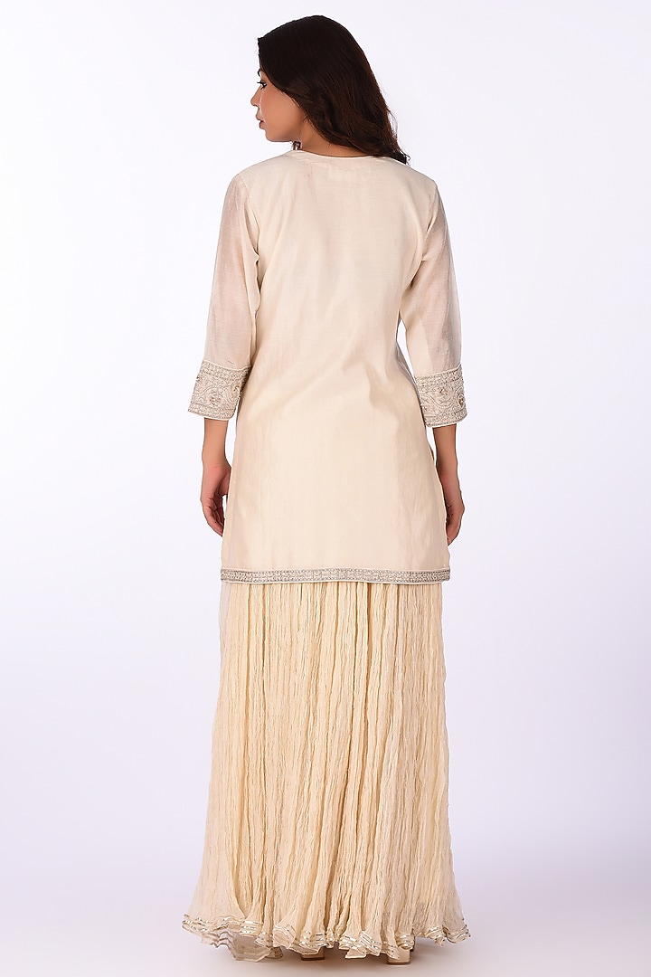 Ivory Raw Crushed Cotton Silk Party Wear Sharara Set by Isha & Anshul at Pernia's Pop Up Shop