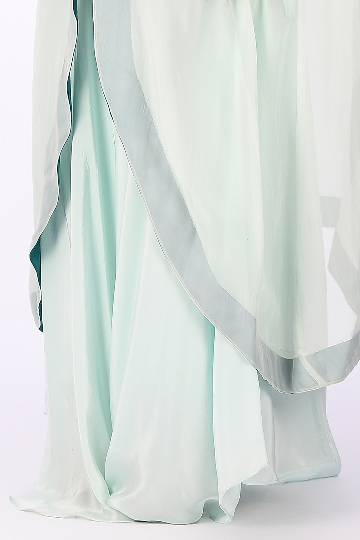 Aqua Blue Raw Silk Patch Work Kurta Set by Isha & Anshul at Pernia's Pop Up Shop