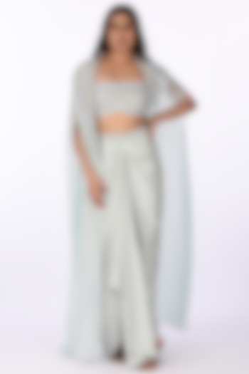 Grey Organza Embroidered Cape Set by Isha & Anshul at Pernia's Pop Up Shop