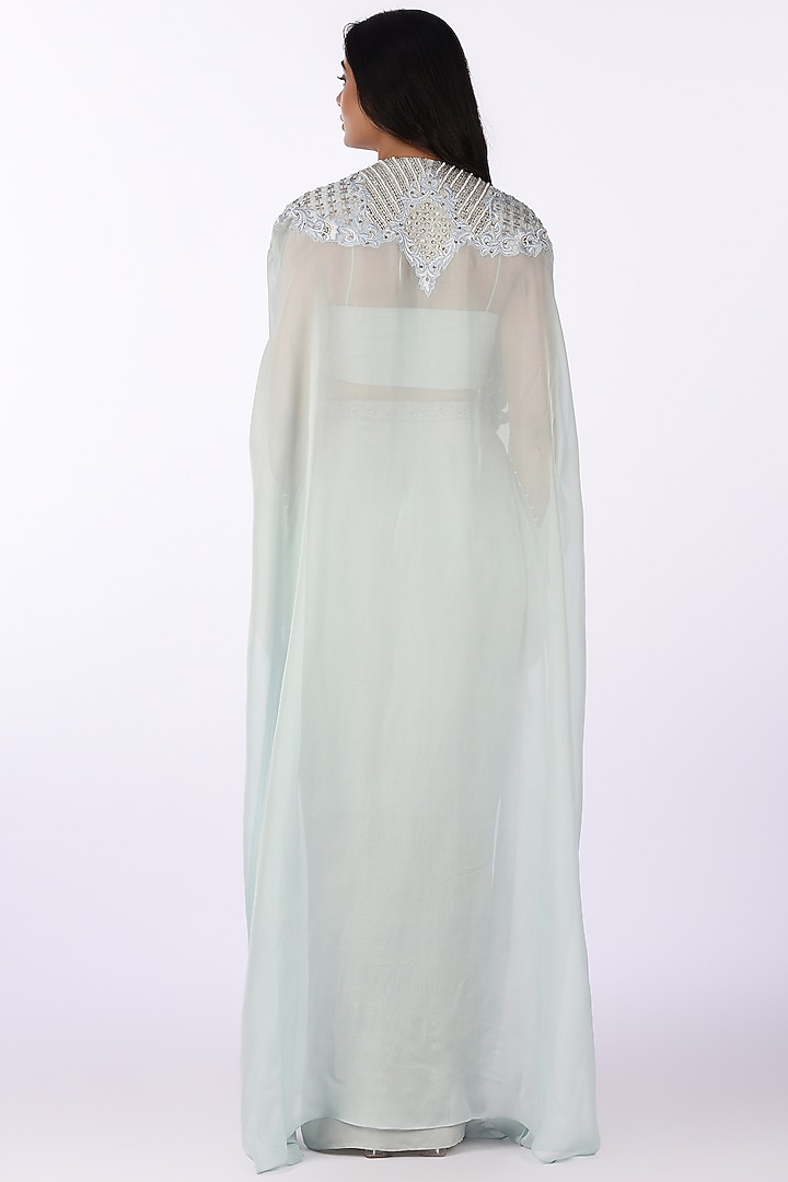 Grey Organza Embroidered Cape Set by Isha & Anshul at Pernia's Pop Up Shop