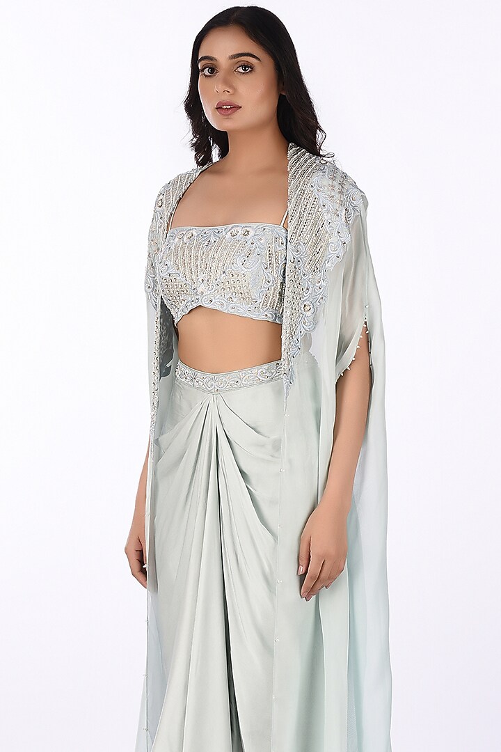 Grey Organza Embroidered Cape Set by Isha & Anshul at Pernia's Pop Up Shop