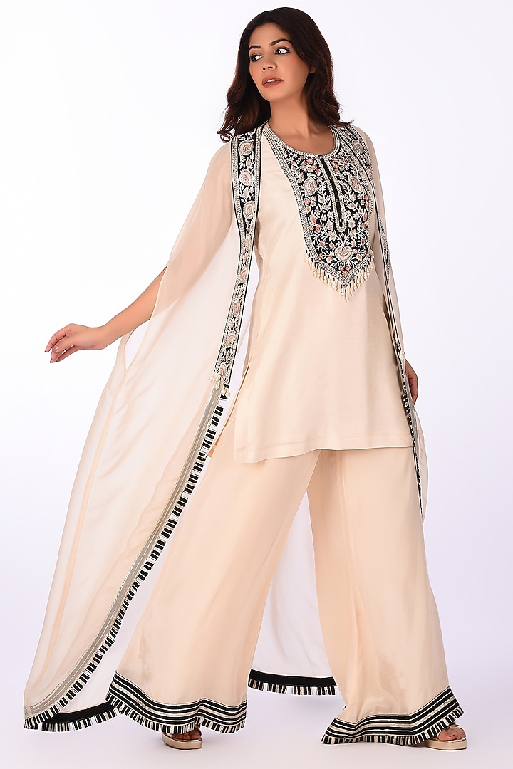 Ivory Organza Jacket Set by Isha & Anshul at Pernia's Pop Up Shop