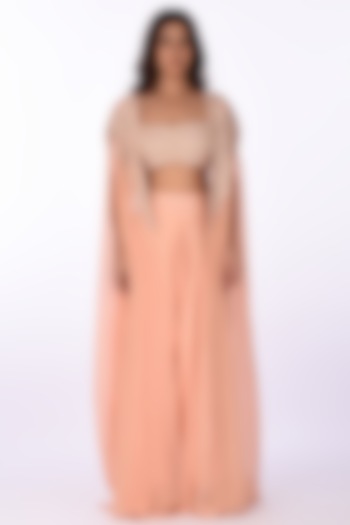 Peach Viscose Embroidered Cape Set by Isha & Anshul at Pernia's Pop Up Shop