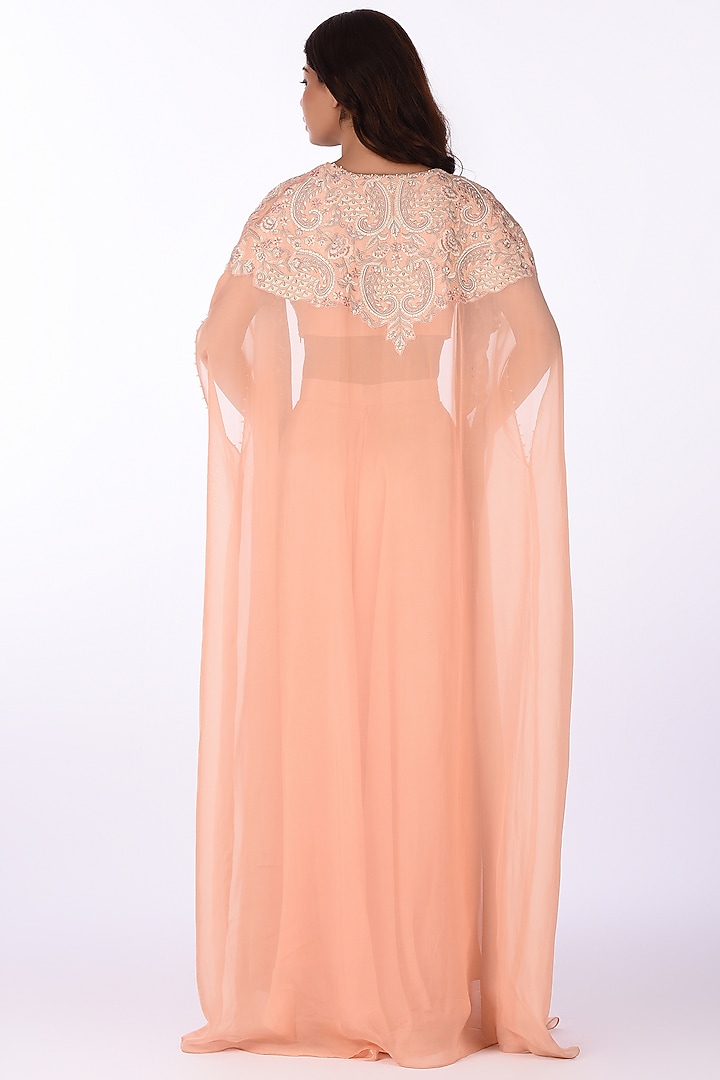 Peach Viscose Embroidered Cape Set by Isha & Anshul at Pernia's Pop Up Shop