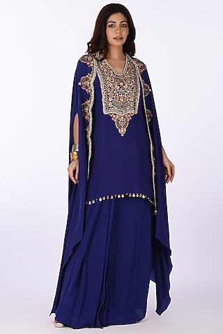 Purple Georgette Blend Embroidered Kurta Set by Isha & Anshul