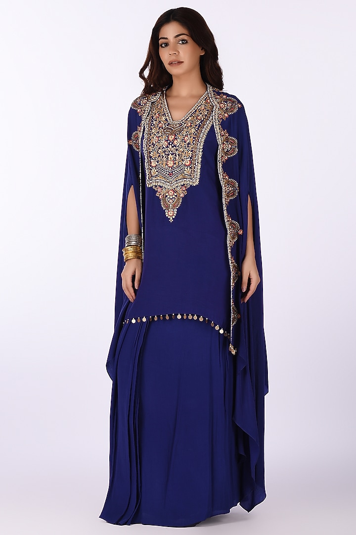 Purple Georgette Blend Embroidered Kurta Set by Isha & Anshul at Pernia's Pop Up Shop
