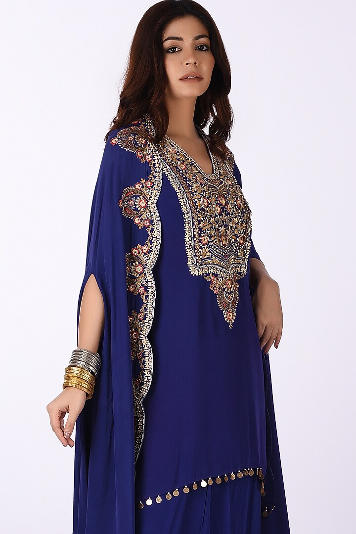 Purple Georgette Blend Embroidered Kurta Set by Isha & Anshul at Pernia's Pop Up Shop