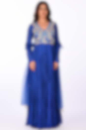 Blue Georgette Paisley Embroidered Wedding Anarkali Set by Isha & Anshul at Pernia's Pop Up Shop