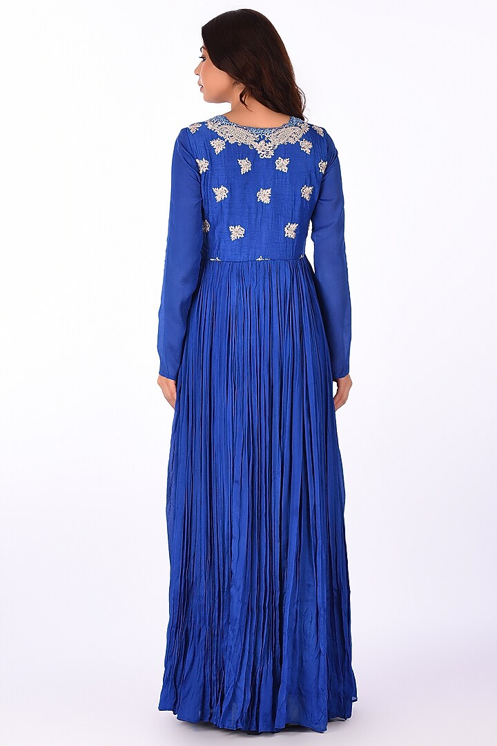Blue Georgette Paisley Embroidered Wedding Anarkali Set by Isha & Anshul at Pernia's Pop Up Shop