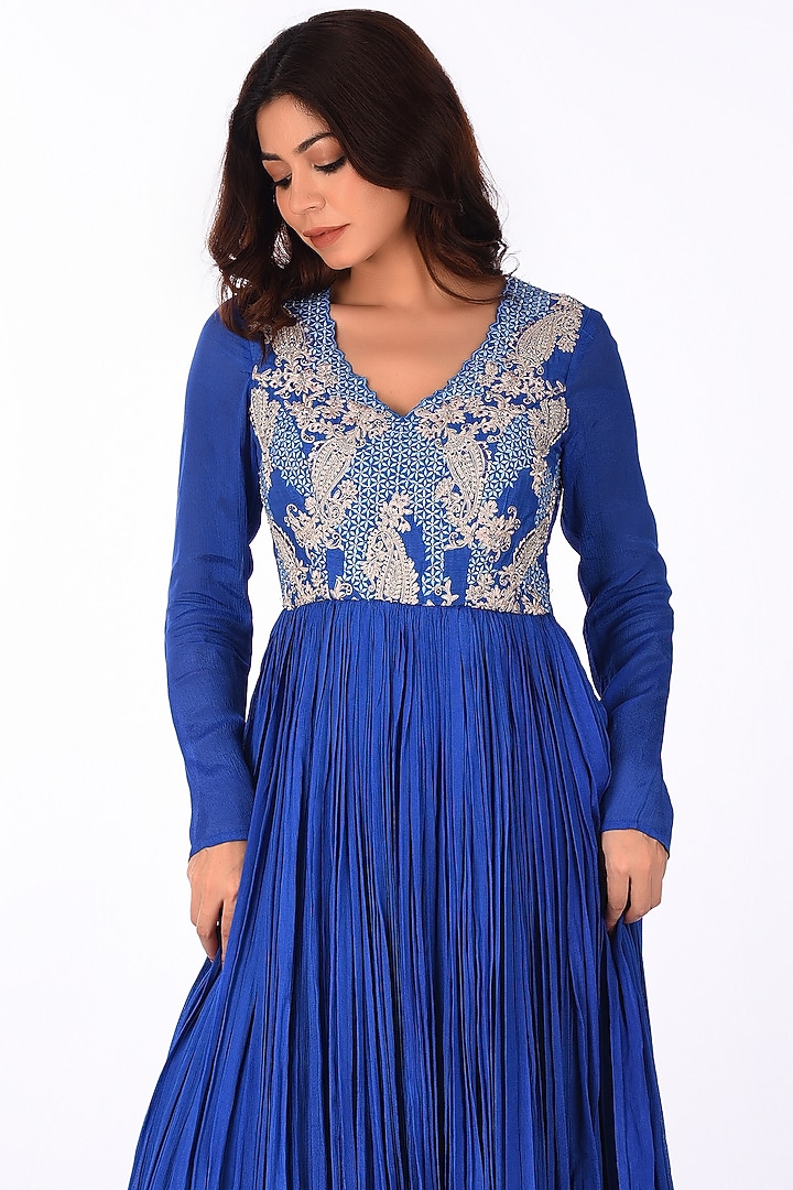 Blue Georgette Paisley Embroidered Wedding Anarkali Set by Isha & Anshul at Pernia's Pop Up Shop