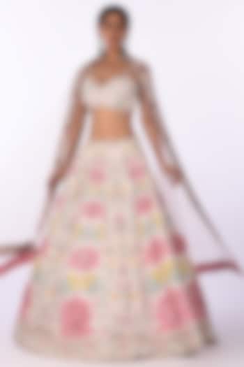 Ivory Raw Silk & Silk Blend Hand Embroidered Bridal Lehenga Set by Isha & Anshul at Pernia's Pop Up Shop