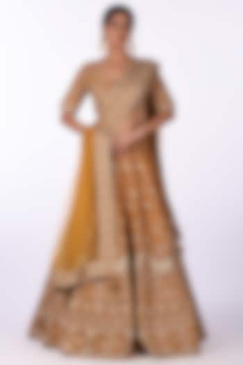 Mustard Yellow Raw Silk Sequins Embroidered Wedding Lehenga Set by Isha & Anshul at Pernia's Pop Up Shop