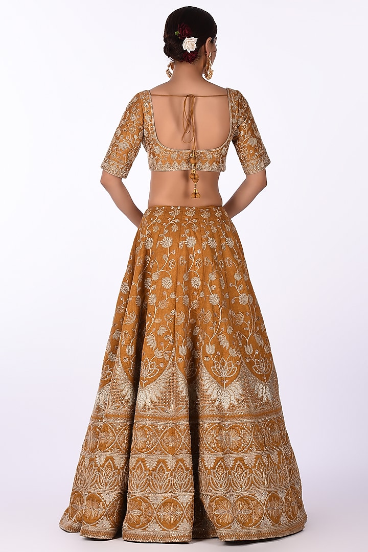 Mustard Yellow Raw Silk Sequins Embroidered Wedding Lehenga Set by Isha & Anshul at Pernia's Pop Up Shop