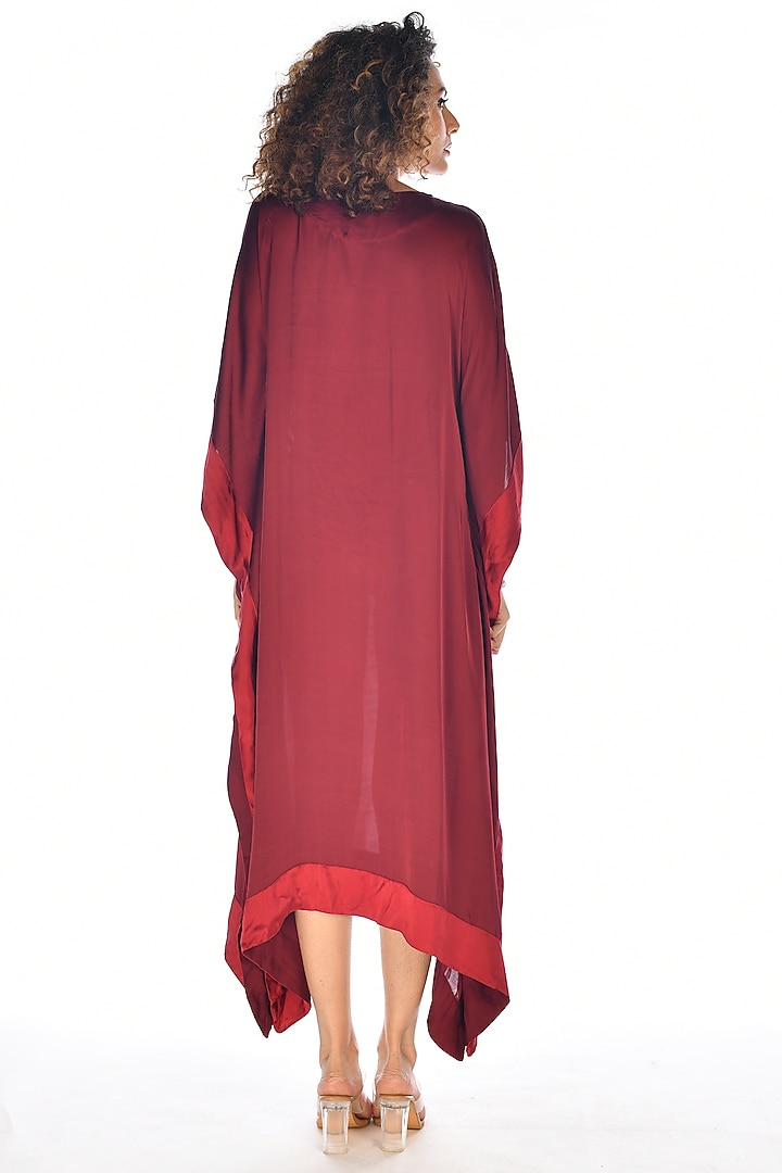 Red Satin Georgette Sequins Hand Embroidered Kaftan by Isadaa by Rotna Dutt at Pernia's Pop Up Shop