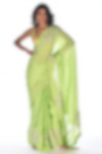 Green Satin Organza Gota Patti Hand Embroidered Saree Set by Isadaa by Rotna Dutt