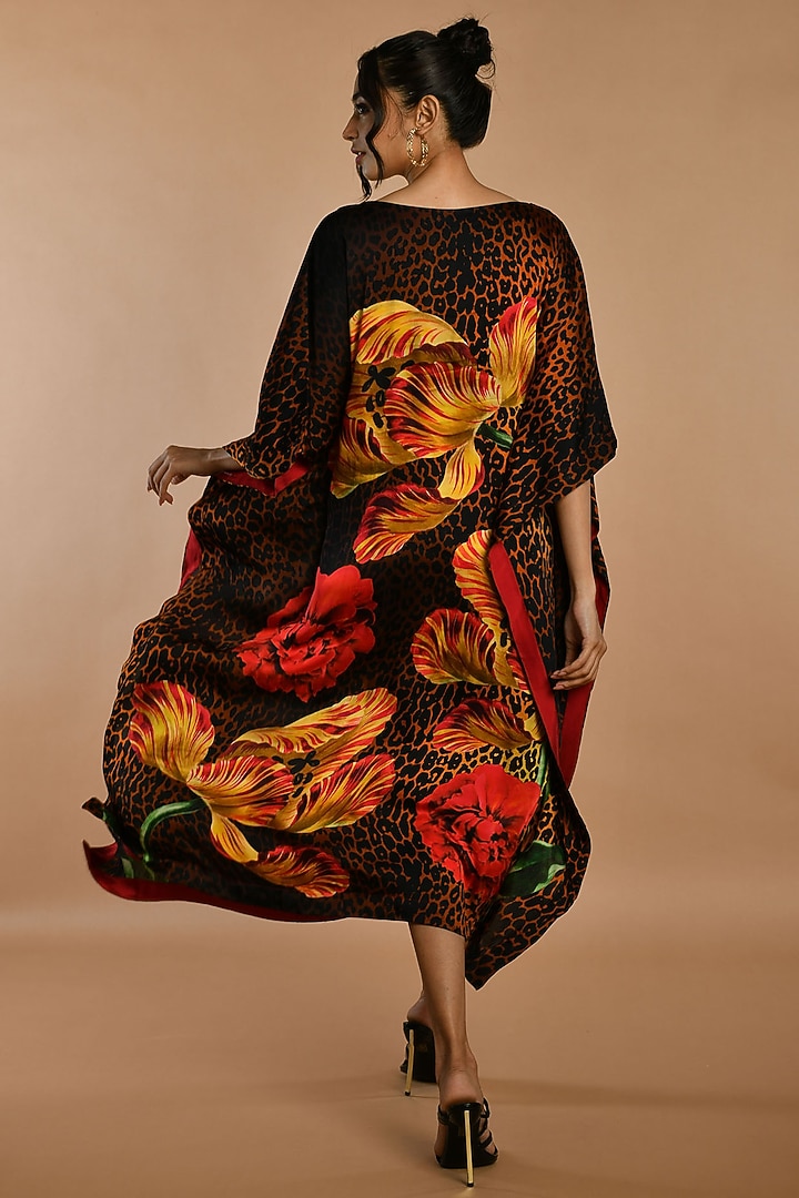 Black Satin Georgette Digital Printed Kaftan by Isadaa by Rotna Dutt at Pernia's Pop Up Shop