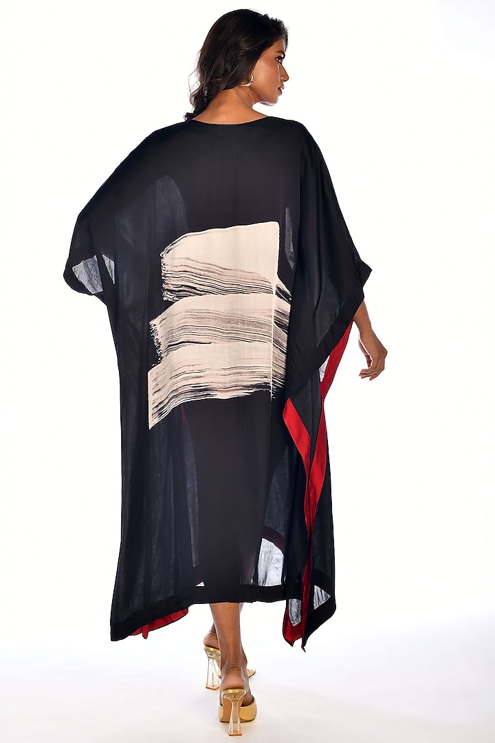 Black Satin Georgette Digital Printed Kaftan by Isadaa by Rotna Dutt at Pernia's Pop Up Shop