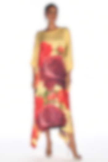 Yellow Satin Georgette Digital Printed Kaftan by Isadaa by Rotna Dutt at Pernia's Pop Up Shop