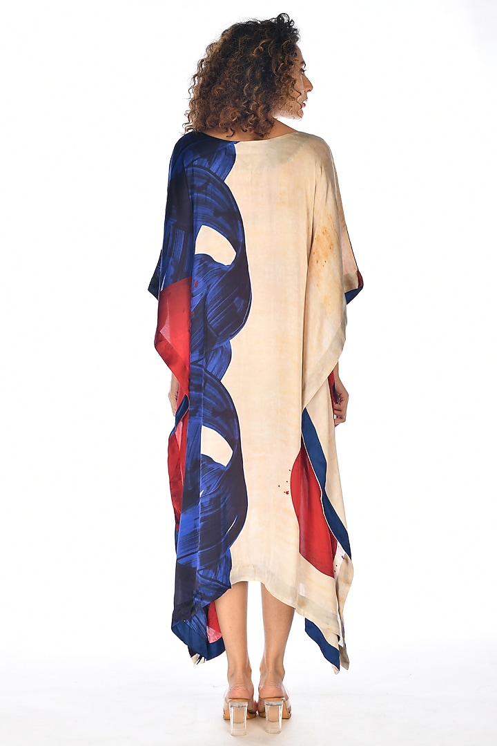 Off-White Satin Georgette Digital Printed Kaftan by Isadaa by Rotna Dutt at Pernia's Pop Up Shop