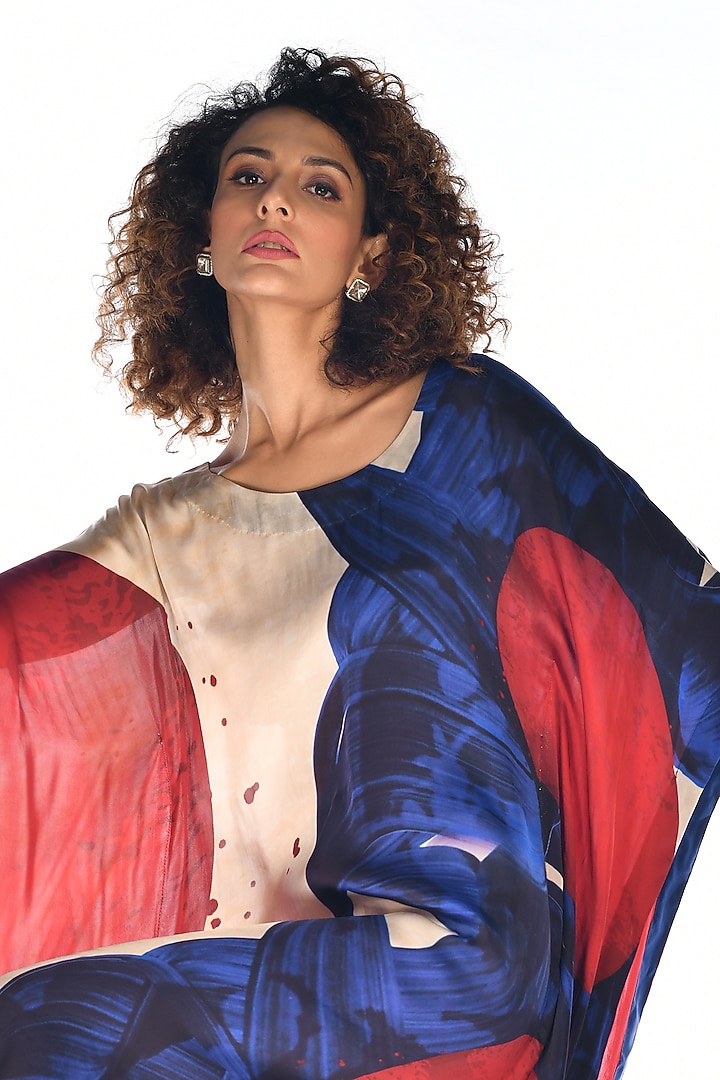 Off-White Satin Georgette Digital Printed Kaftan by Isadaa by Rotna Dutt at Pernia's Pop Up Shop