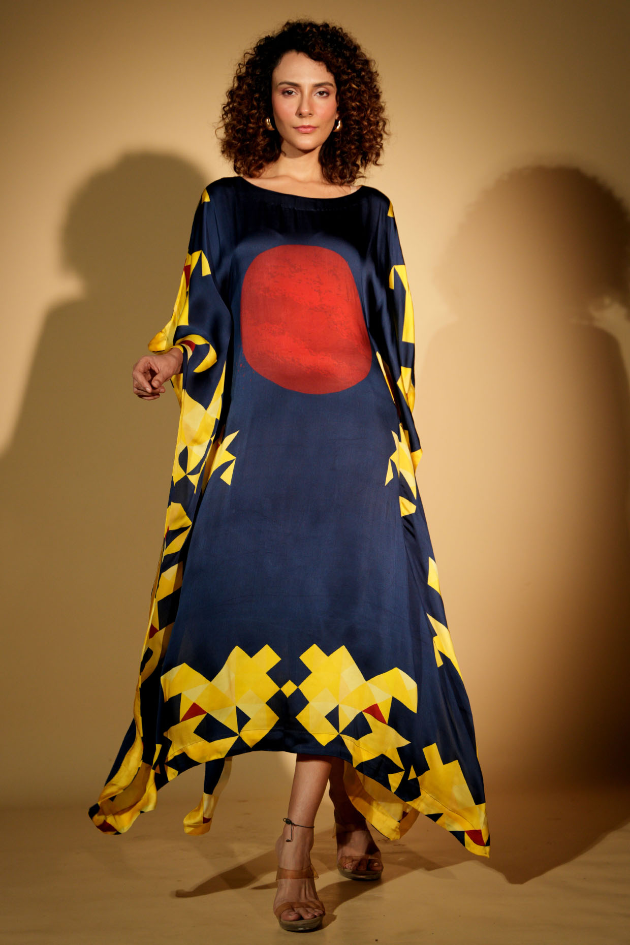 Blue Satin Georgette Digital Printed Kaftan by Isadaa by Rotna Dutt at Pernia's Pop Up Shop