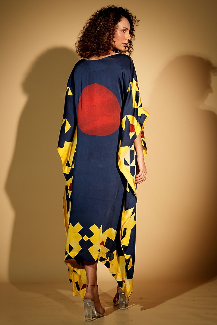 Blue Satin Georgette Digital Printed Kaftan by Isadaa by Rotna Dutt at Pernia's Pop Up Shop