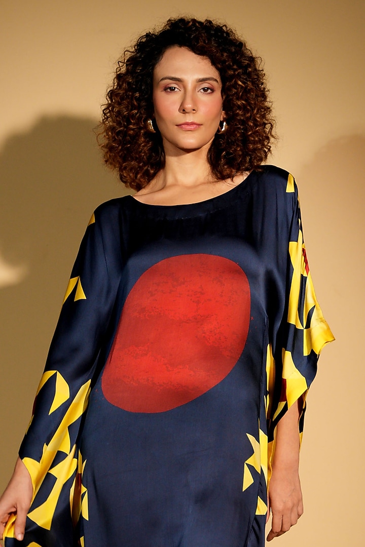 Blue Satin Georgette Digital Printed Kaftan by Isadaa by Rotna Dutt at Pernia's Pop Up Shop