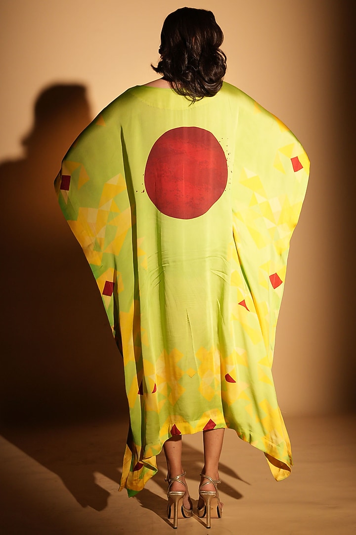 Green Satin Georgette Digital Printed Kaftan by Isadaa by Rotna Dutt at Pernia's Pop Up Shop