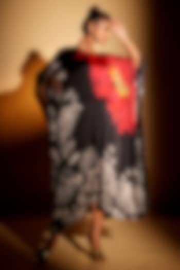Black Satin Georgette Digital Printed Kaftan by Isadaa by Rotna Dutt at Pernia's Pop Up Shop