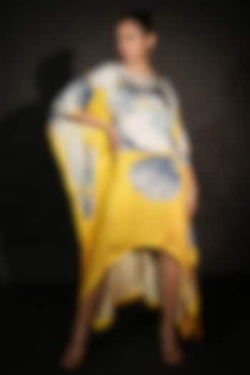 Yellow Satin Georgette Digital Printed Kaftan by Isadaa by Rotna Dutt at Pernia's Pop Up Shop