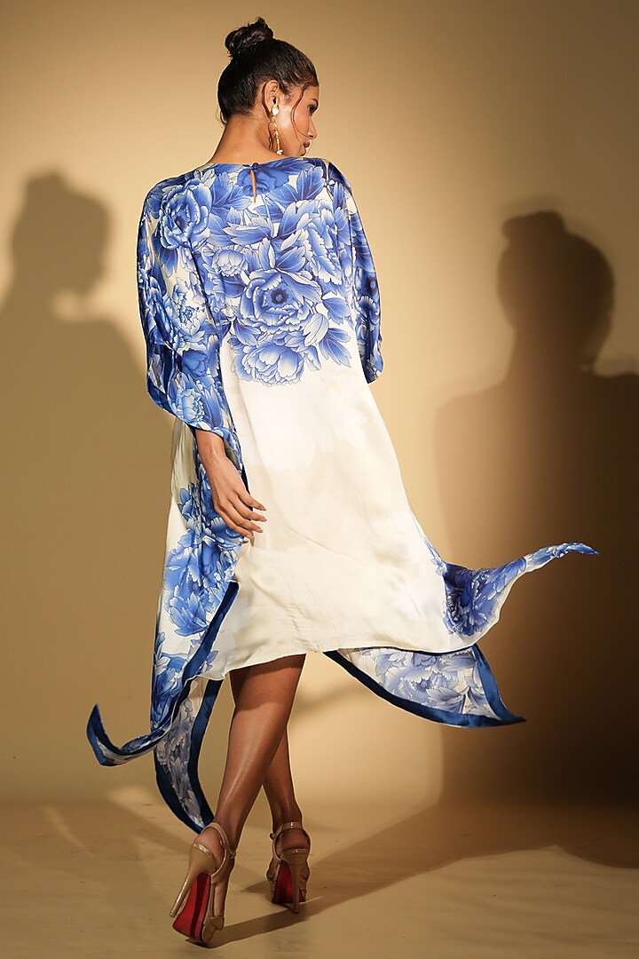 Off-White Satin Georgette Digital Printed Kaftan by Isadaa by Rotna Dutt at Pernia's Pop Up Shop