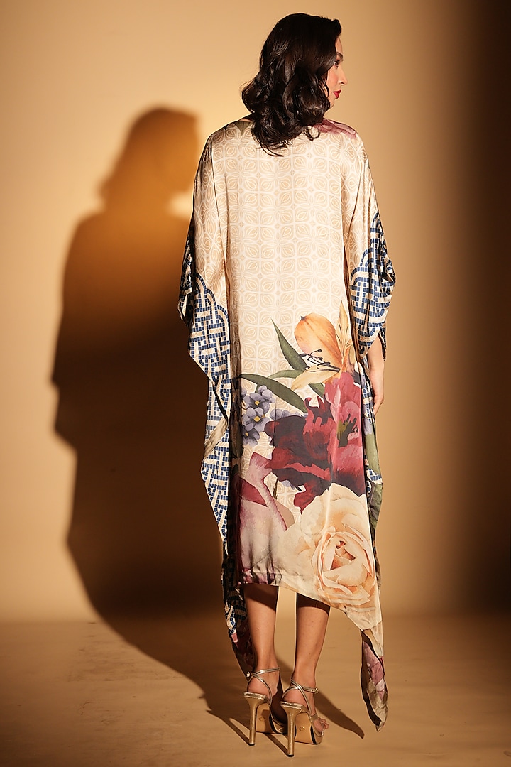 Beige Satin Georgette Digital Printed Kaftan by Isadaa by Rotna Dutt at Pernia's Pop Up Shop