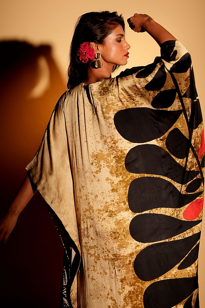 Beige Satin Georgette Digital Printed Kaftan by Isadaa by Rotna Dutt at Pernia's Pop Up Shop