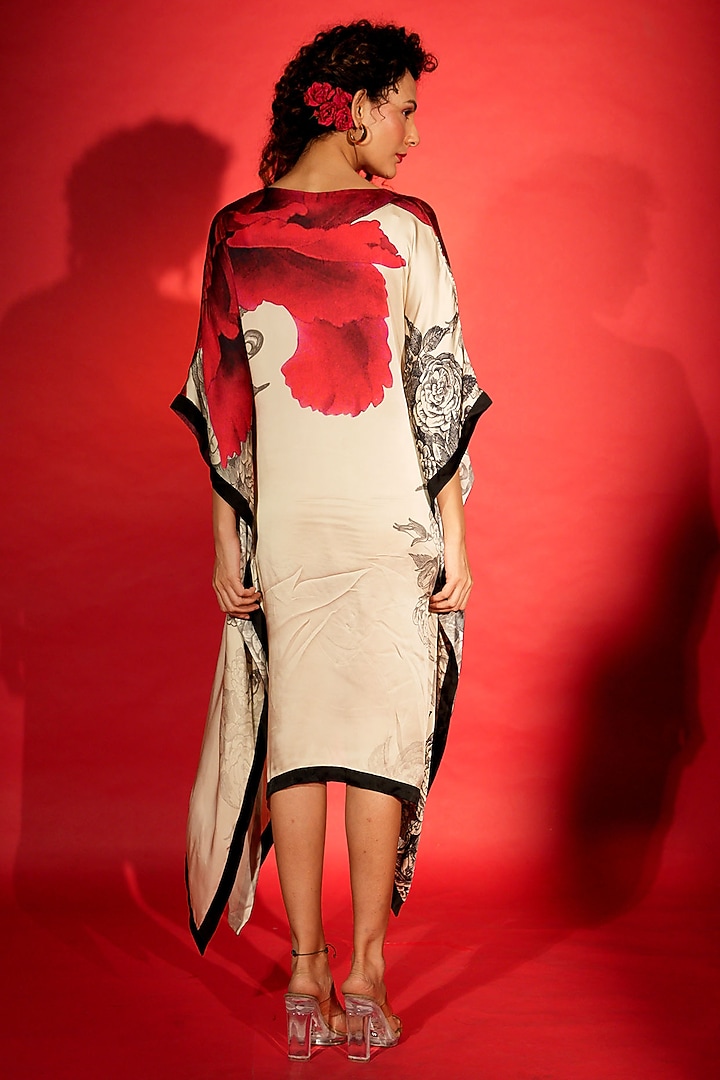 Off-White Satin Georgette Digital Printed Kaftan by Isadaa by Rotna Dutt at Pernia's Pop Up Shop