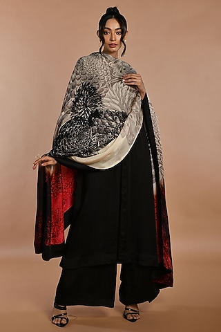Black Satin Georgette Kurta Set by Isadaa by Rotna Dutt