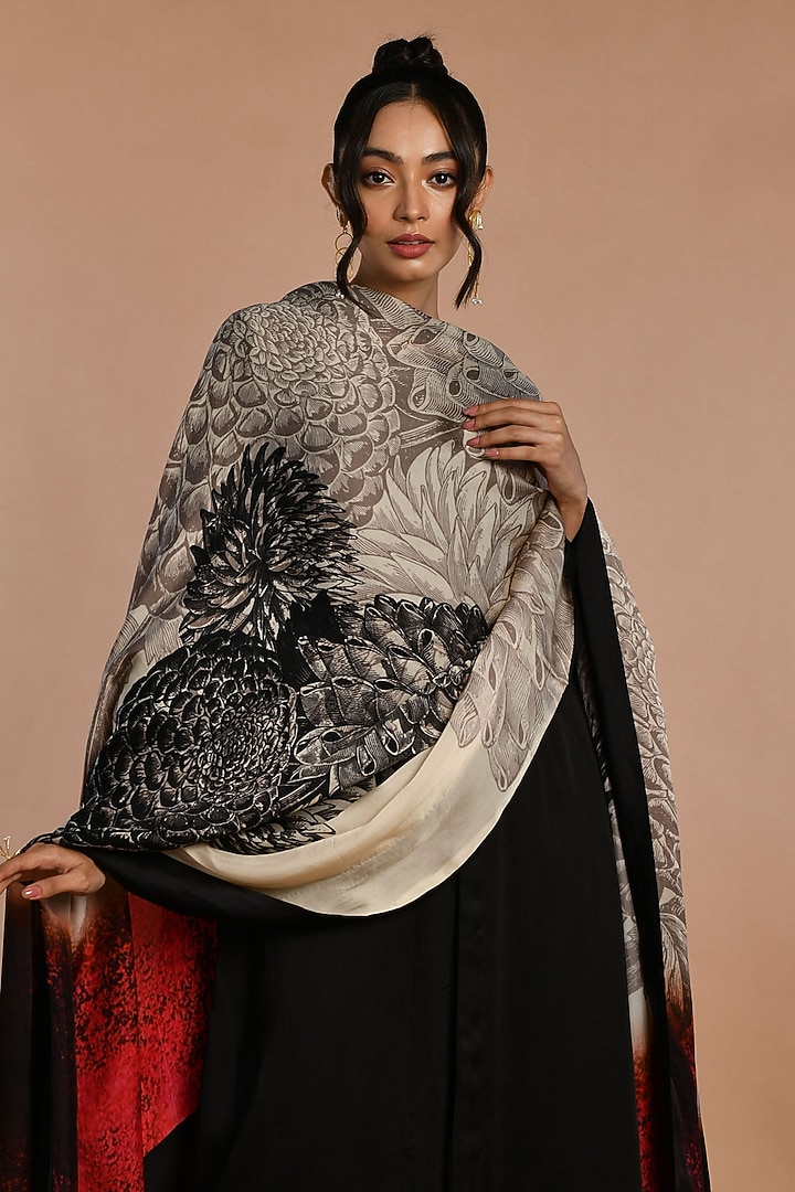 Black Satin Georgette Kurta Set by Isadaa by Rotna Dutt at Pernia's Pop Up Shop