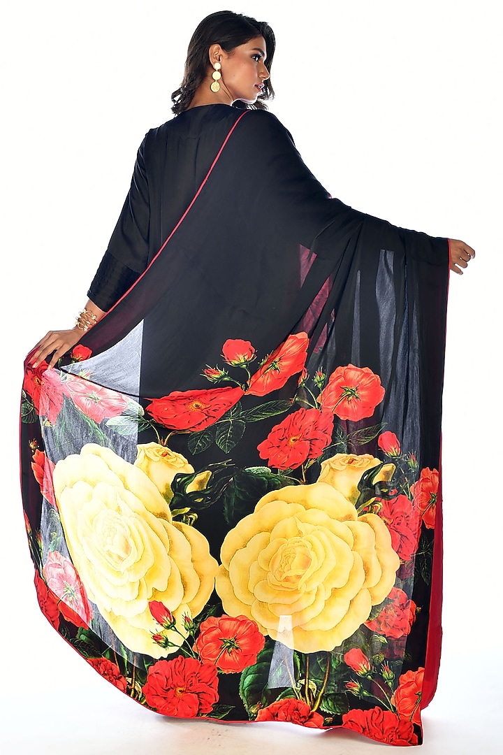 Black Satin Georgette Digital Printed Kurta Set by Isadaa by Rotna Dutt at Pernia's Pop Up Shop