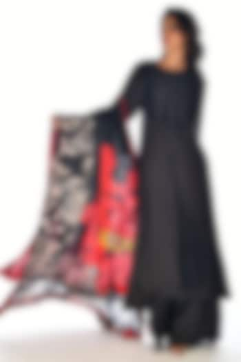 Black Satin Georgette Digital Printed Kurta Set by Isadaa by Rotna Dutt at Pernia's Pop Up Shop