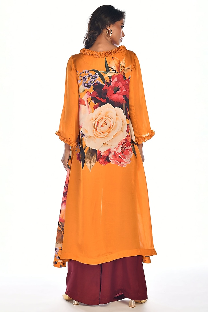 Yellow Satin Georgette Digital Printed Kurta Set by Isadaa by Rotna Dutt at Pernia's Pop Up Shop
