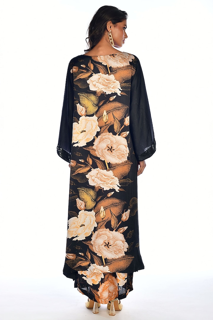 Black Satin Georgette Digital Printed Kurta Set by Isadaa by Rotna Dutt at Pernia's Pop Up Shop