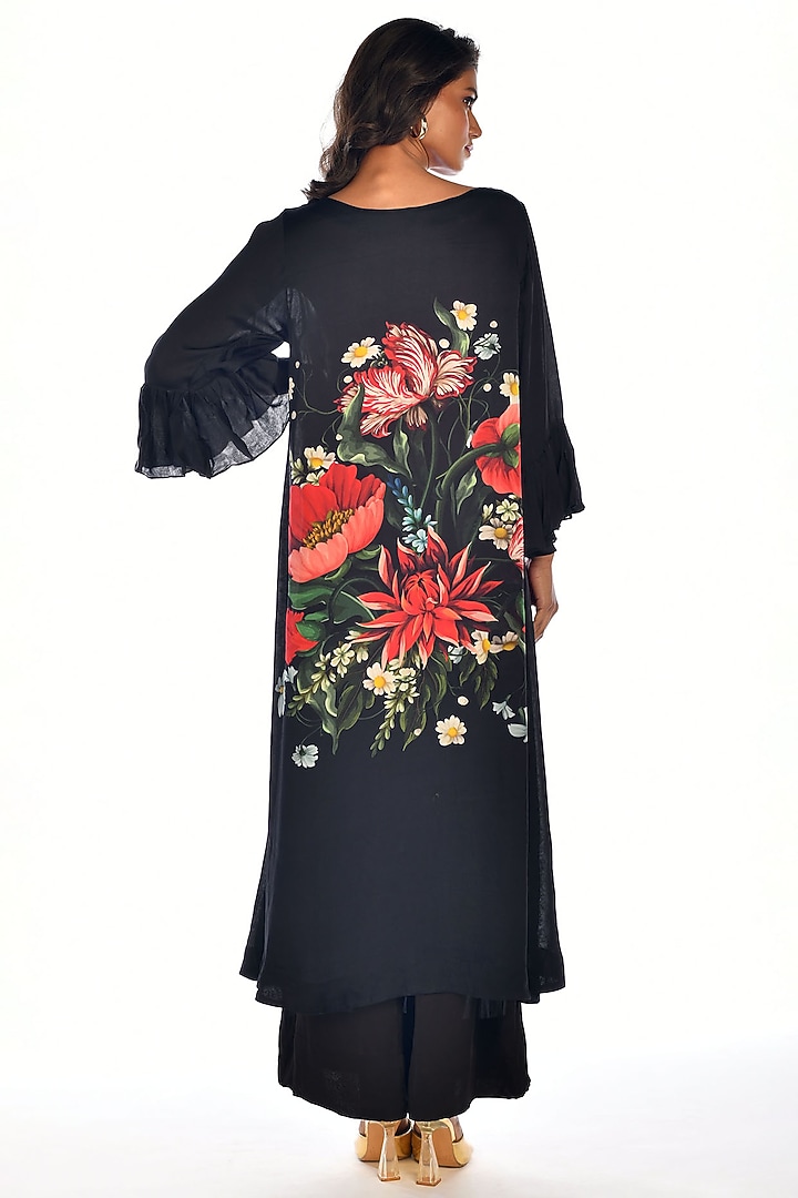 Black Satin Georgette Digital Printed Kurta Set by Isadaa by Rotna Dutt at Pernia's Pop Up Shop