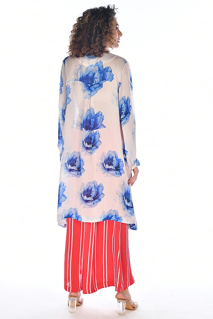 White Satin Georgette Digital Printed Kurta Set by Isadaa by Rotna Dutt at Pernia's Pop Up Shop