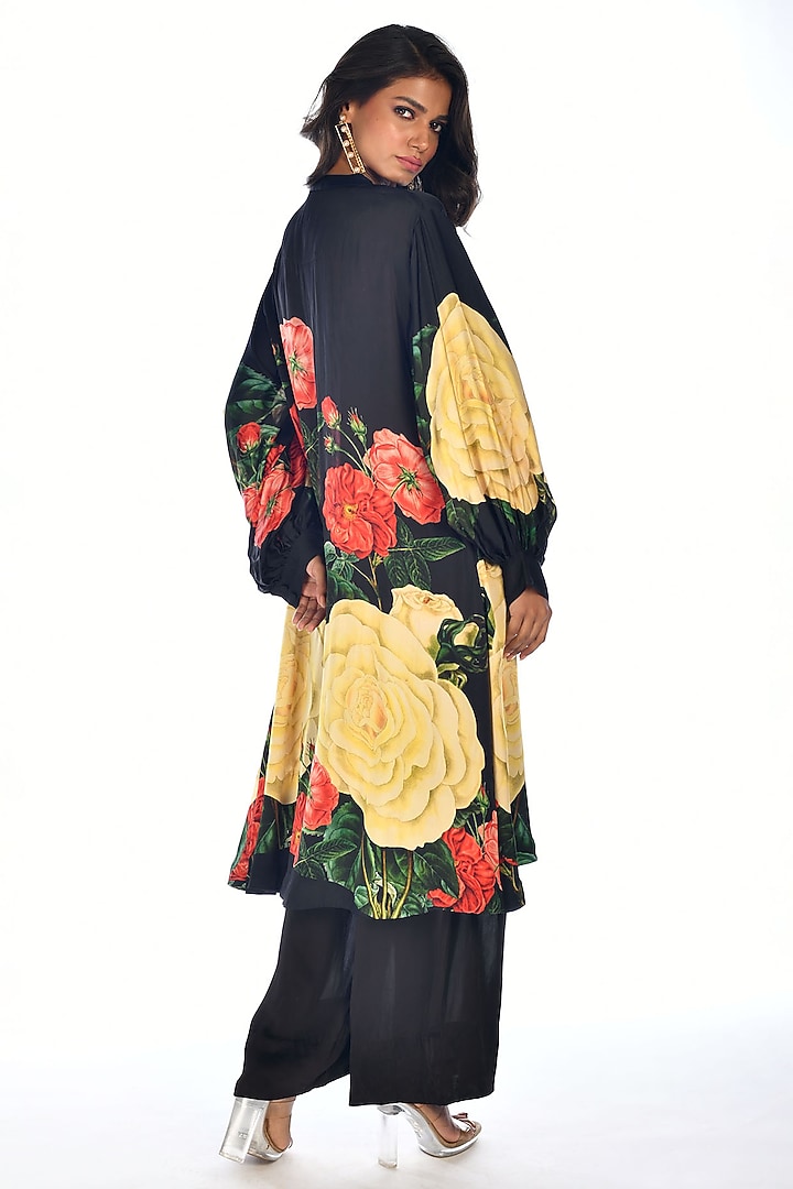 Black Satin Georgette Digital Printed Kurta Set by Isadaa by Rotna Dutt at Pernia's Pop Up Shop