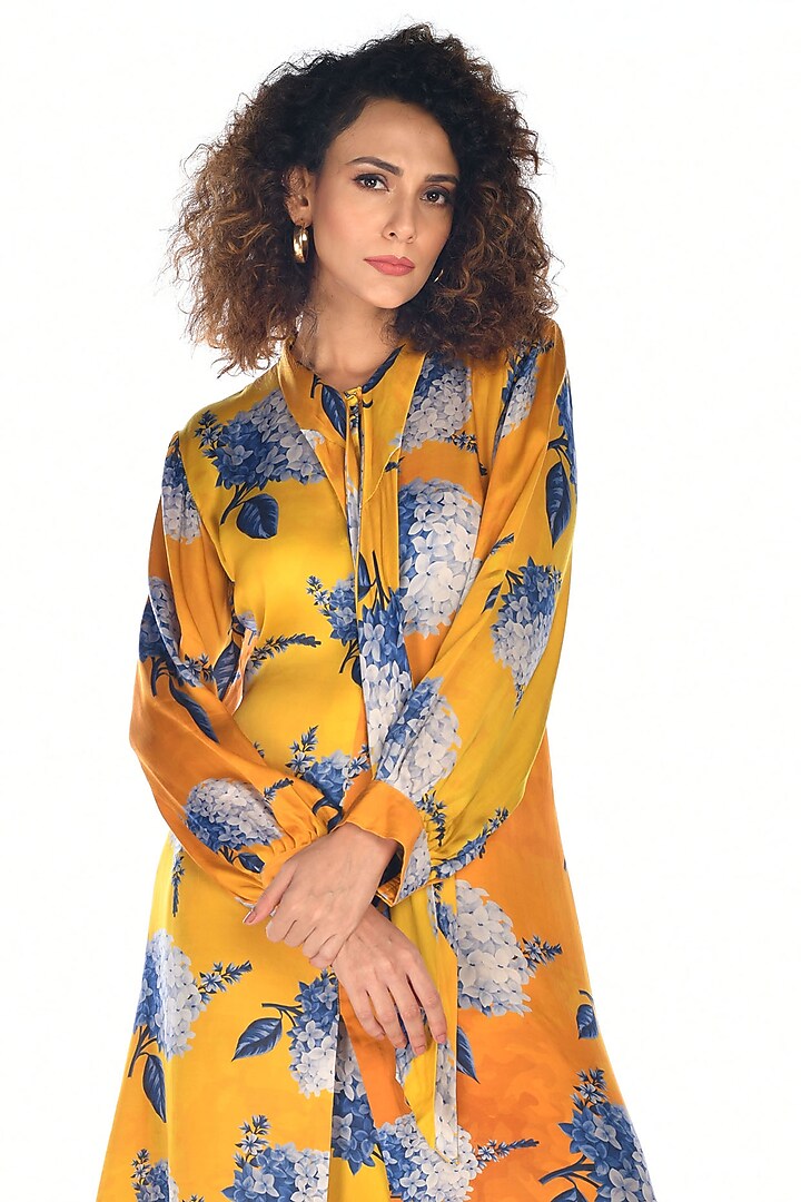 Yellow Satin Georgette Digital Printed Kurta Set by Isadaa by Rotna Dutt at Pernia's Pop Up Shop