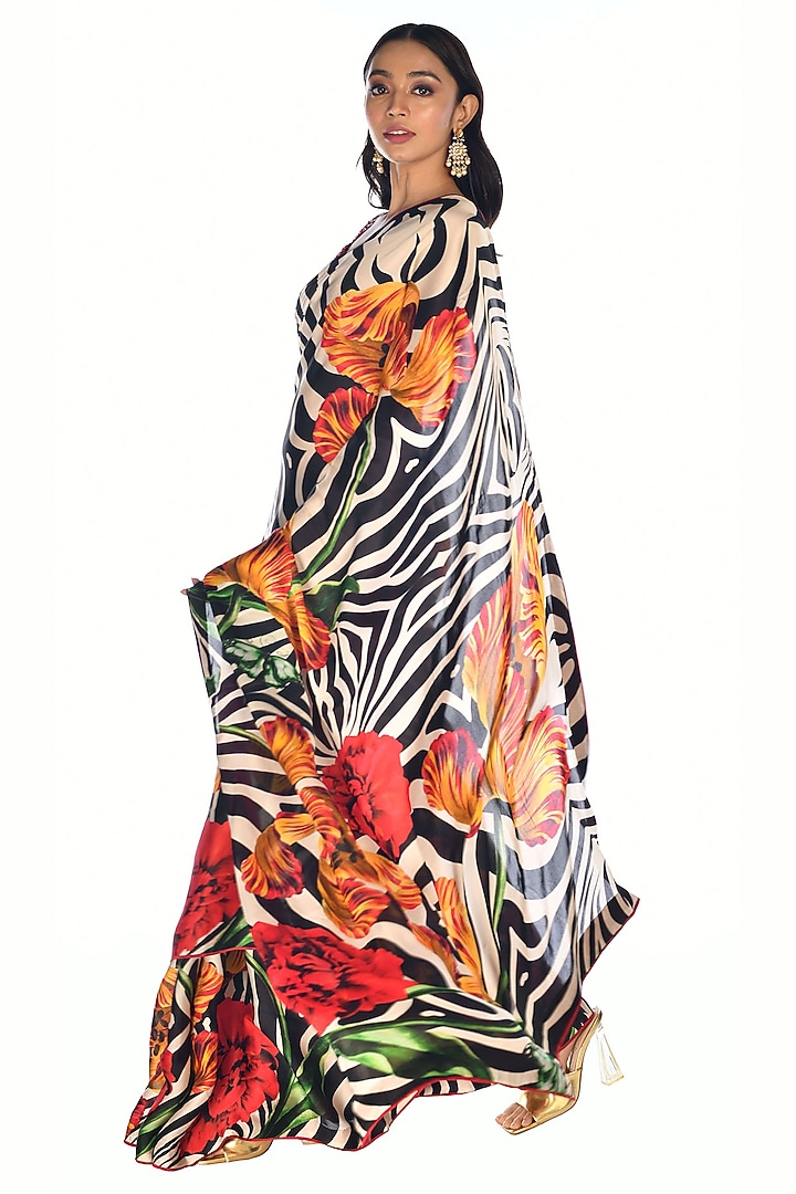 Off-White Satin Organza Digital Floral Printed Party Wear Saree Set by Isadaa by Rotna Dutt at Pernia's Pop Up Shop