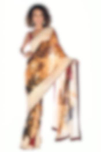 Off-White Satin Organza Digital Floral Printed Party Wear Saree Set by Isadaa by Rotna Dutt at Pernia's Pop Up Shop