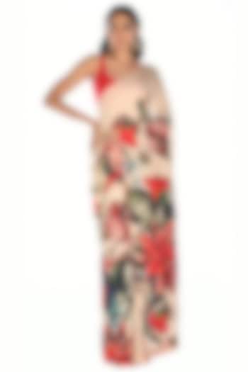 Off-White Satin Organza Digital Printed Saree Set by Isadaa by Rotna Dutt at Pernia's Pop Up Shop