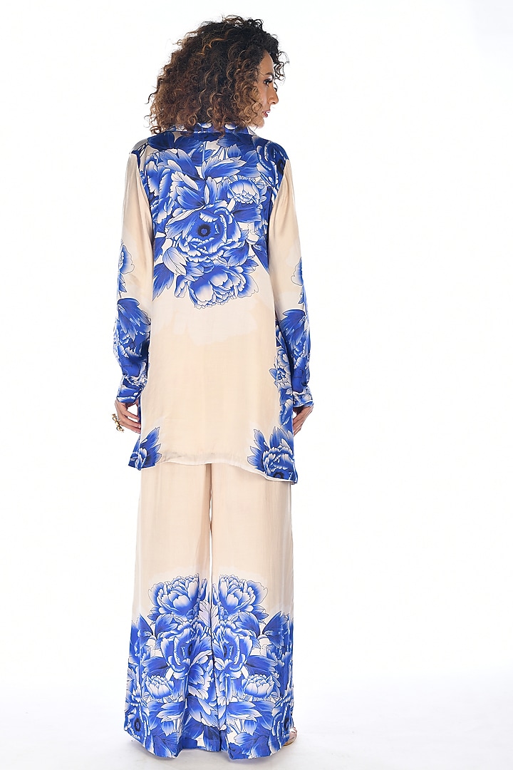 Off-White Satin Georgette Digital Printed Co-Ord Set by Isadaa by Rotna Dutt at Pernia's Pop Up Shop