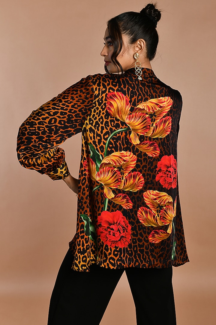 Black Satin Georgette Digital Printed Co-Ord Set by Isadaa by Rotna Dutt at Pernia's Pop Up Shop