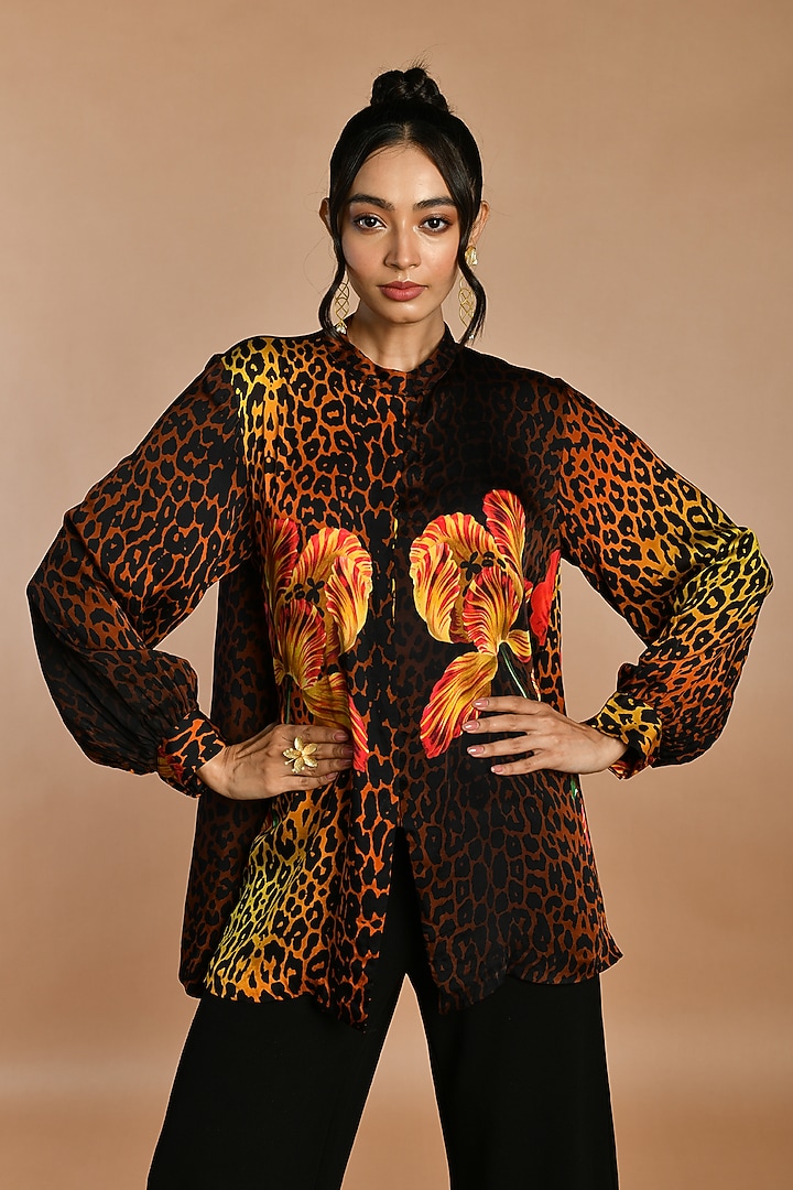 Black Satin Georgette Digital Printed Co-Ord Set by Isadaa by Rotna Dutt at Pernia's Pop Up Shop